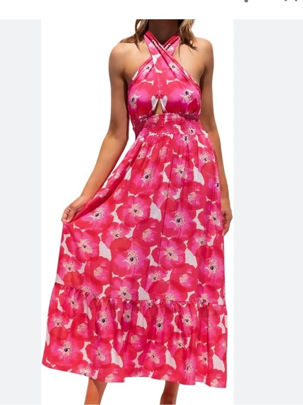 Multicolor Boho Vacation rayon floral Printed Halter Neck Dress size Large